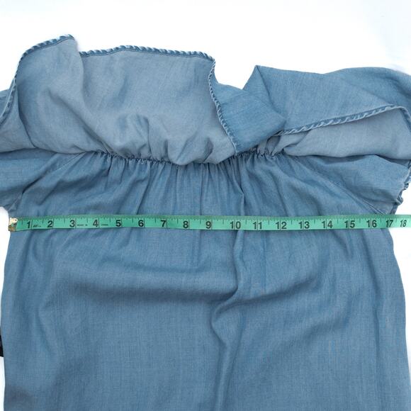 Beach Lunch Lounge Tova Off the Shoulder Chambray Frayed Hem Dress Size Small - Picture 9 of 14